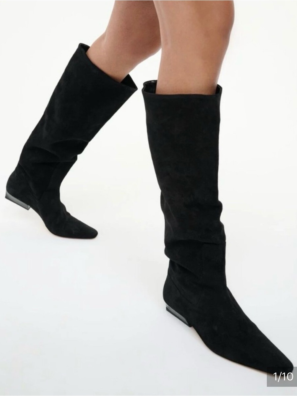 STAUD Wally Suade Black Over-the-Knee Pointed Suede Boots